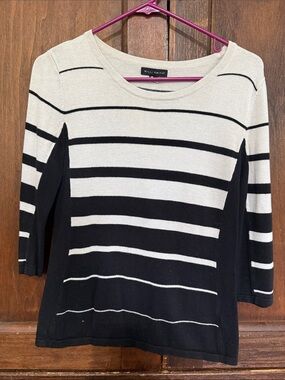 Willi Smith Black & White Horizontal Stripe Knit Top